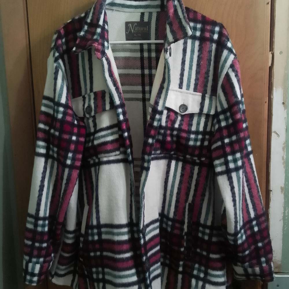 Natural Reflections Plaid Teddy Jacket/ Flannel Shacket in Red, Black, and White